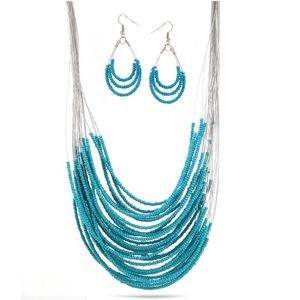 BLUE SEED NECKLACE  AND EARRINGS SET